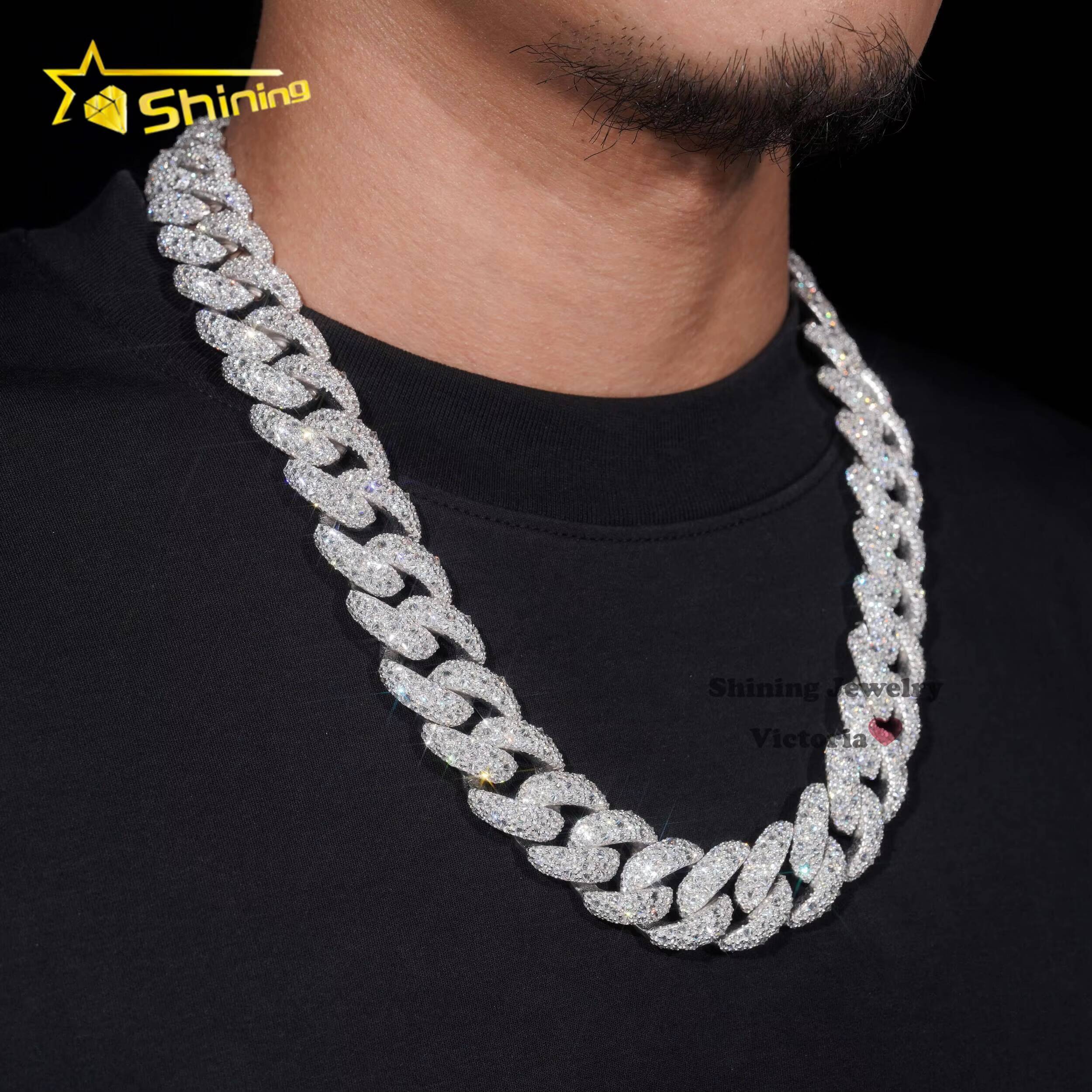 Rap singer hip-hop jewelry pin setting GRA pure sier platinum gold-plated Miami silica 20mm mosaic Cuban chain
