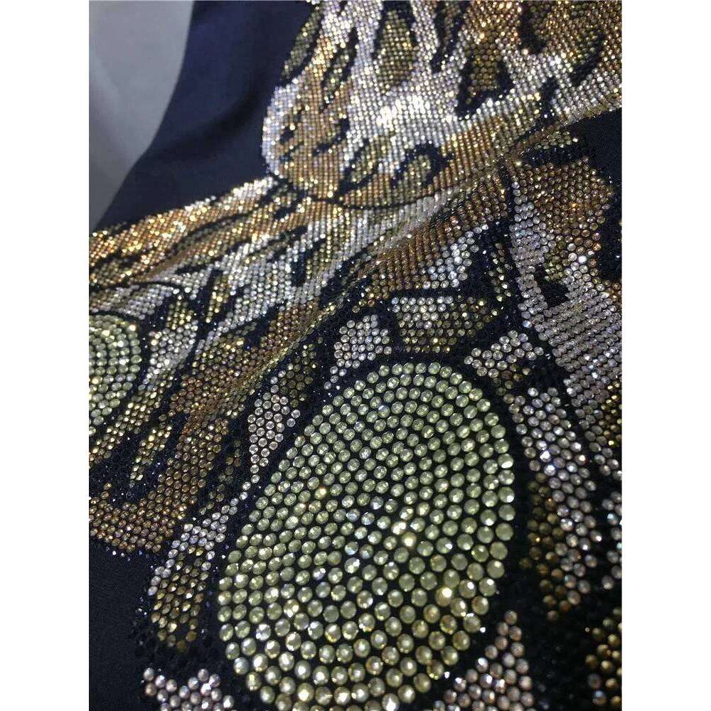 Leopard Print Dress Short Sleeves Summer Diamante Embellishment Women's Top Medium Length Bear Shape Wooden Ear Edge