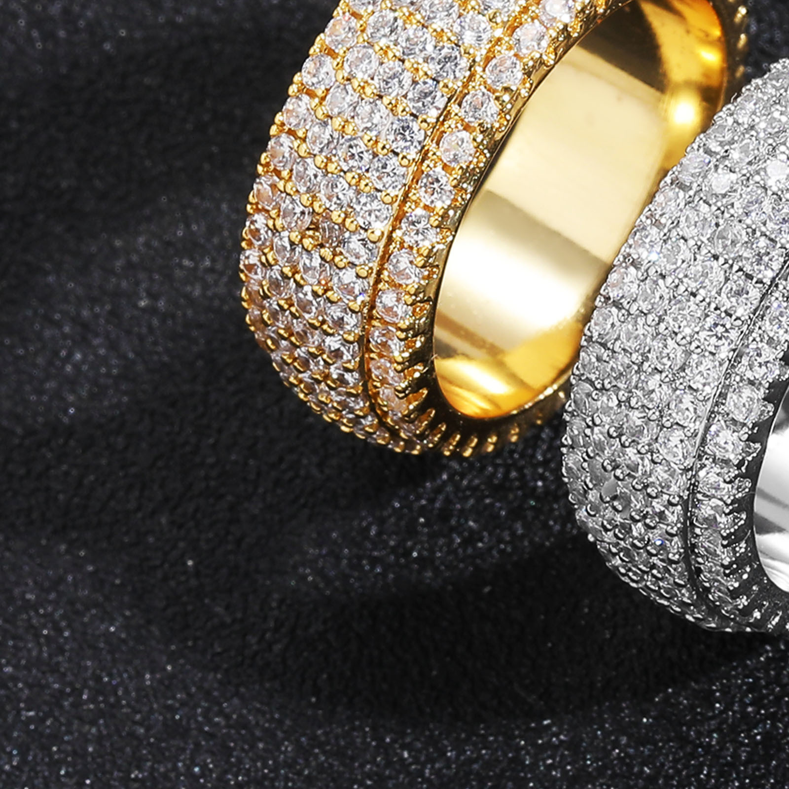 Hip Hop Five Rows Full Diamond Personalized Mens Hip Hop Ring Trend Simple Mens and Womens Hip Hop Accessories moissanite