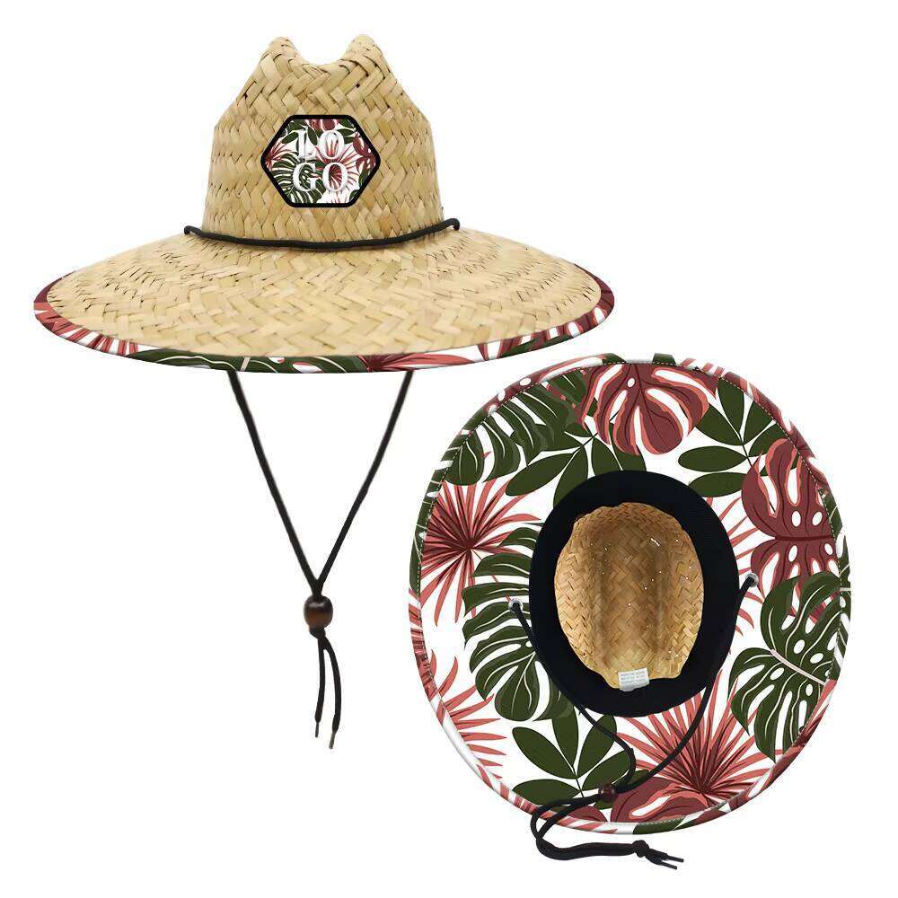 Outdoor Beach Fisherman Sun Custom Natural Paper Wholesale Embroidered Lifeguard Straw Hat Men