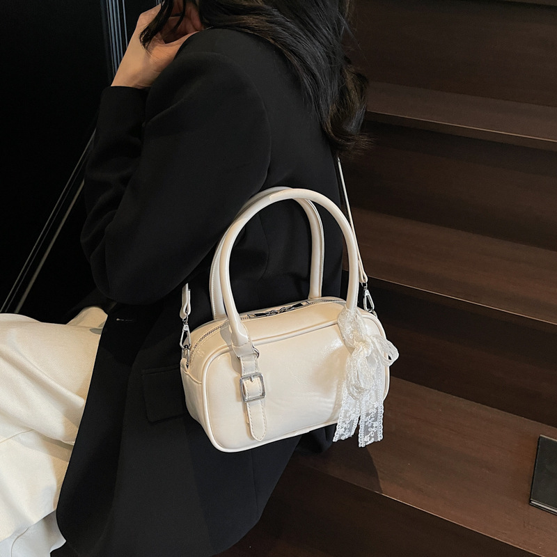 designer Korean Style Trendy Fashion High-end Oil Wax Leather Handbag Boston Bag Versatile Chic Niche Women's Crossbody Bag
