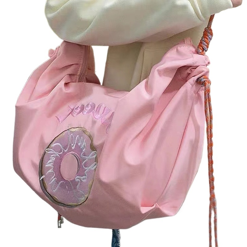 designer 2025 New Large Capacity Crossbody Bag for Female Students Pink Embroidered Donut Dumpling Bag Waterproof Shoulder Bag for Women
