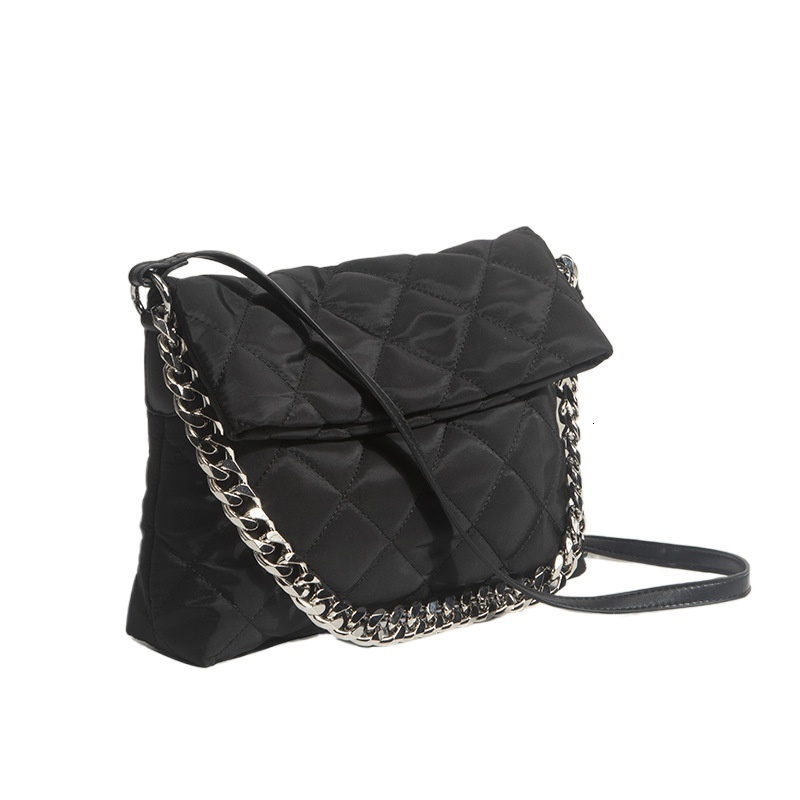 designer Korean Style High-End Thick Chain Small Square Bag for Women, Autumn and Winter Fashion Large Capacity Tote Bag, Oxford Fabric Niche Crossbod