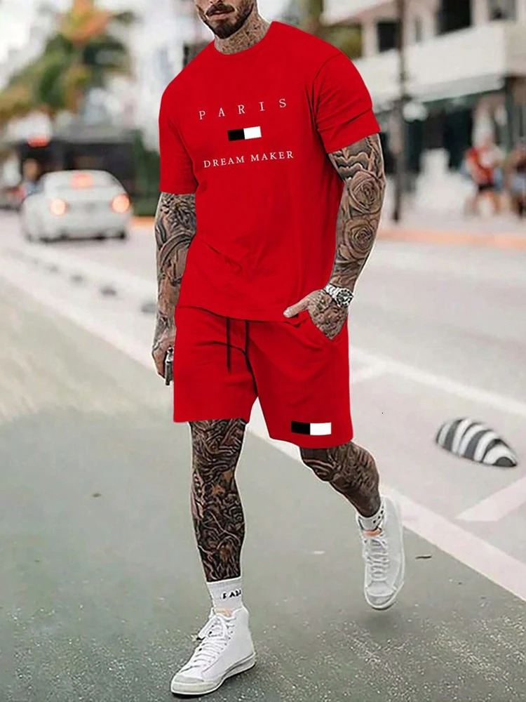 Summer 3D print mens round neck shortsleeved Tshirt shorts suit 2piece highquality casual street cool sports 250530