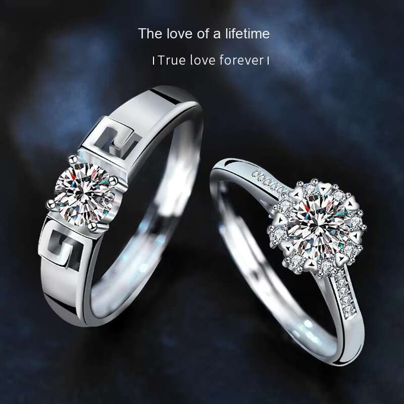 Original 925 Sterling Silver Moissanite Couple Ring Niche Design with Open Heart Men and Women Wedding Ring Tight Hoop Style
