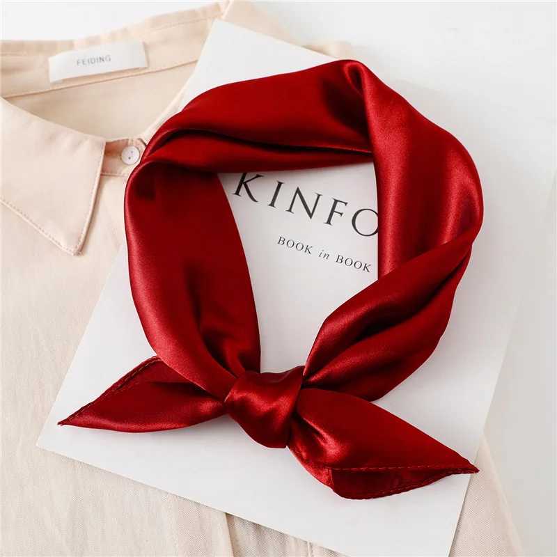 Luxury Solid Square Scarf For Women 60cm Satin Neck Hair Tie Band Bag Warp Soft Neckerchief Hijabs Head Female Foulard W250602