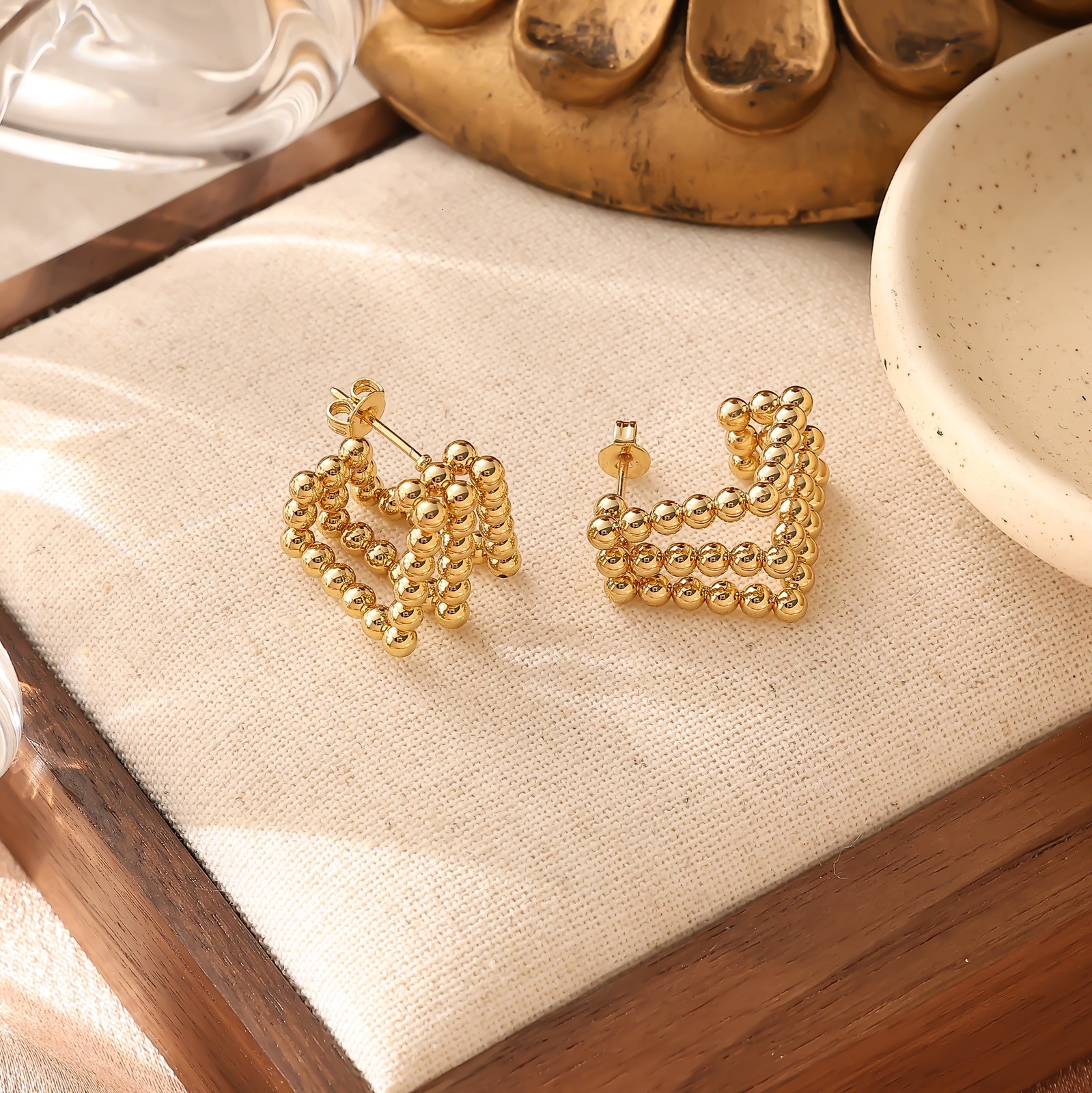 Gold Beaded Bowknot Ins Light Fashion Sense Earrings