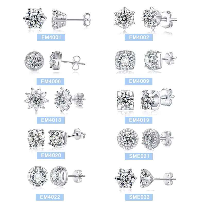 High Quality Moissanite Gemstone Silver 925 Earring Minimalist Jewelry 925 Silver Girls Stud Earrings