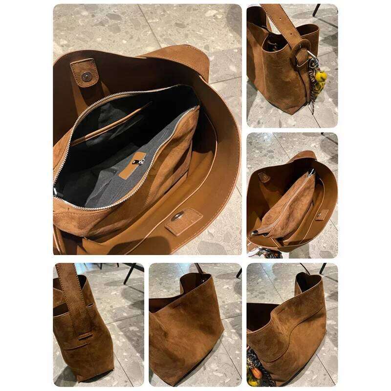 Large Capacity Suede Frosted Leather Tote Long Strap Square Commuter Shoulder Women's Bag Autumn New Fashion
