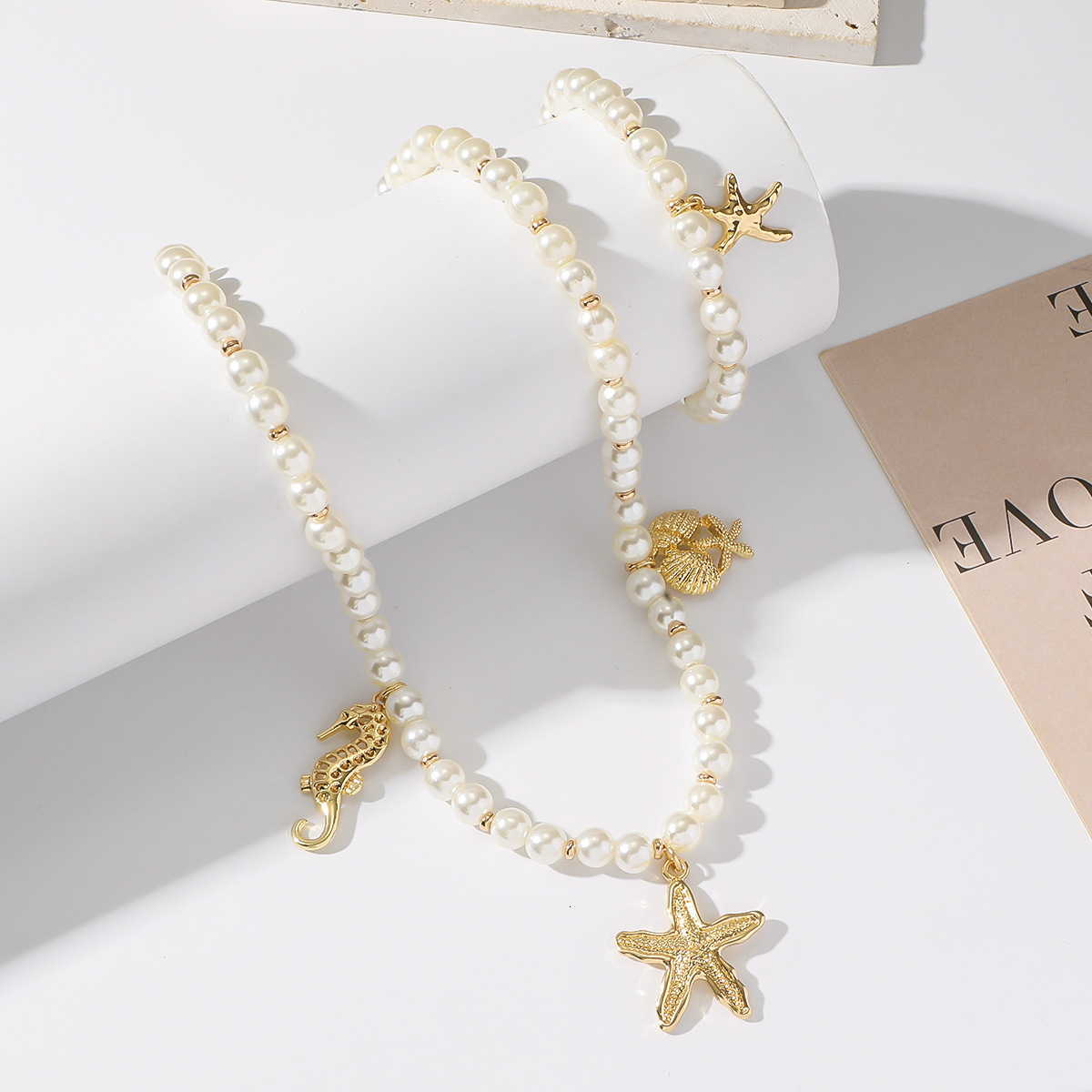 Pearl Fashion Set Starfish Seahorse Shell Necklace Neck Clavicle Chain