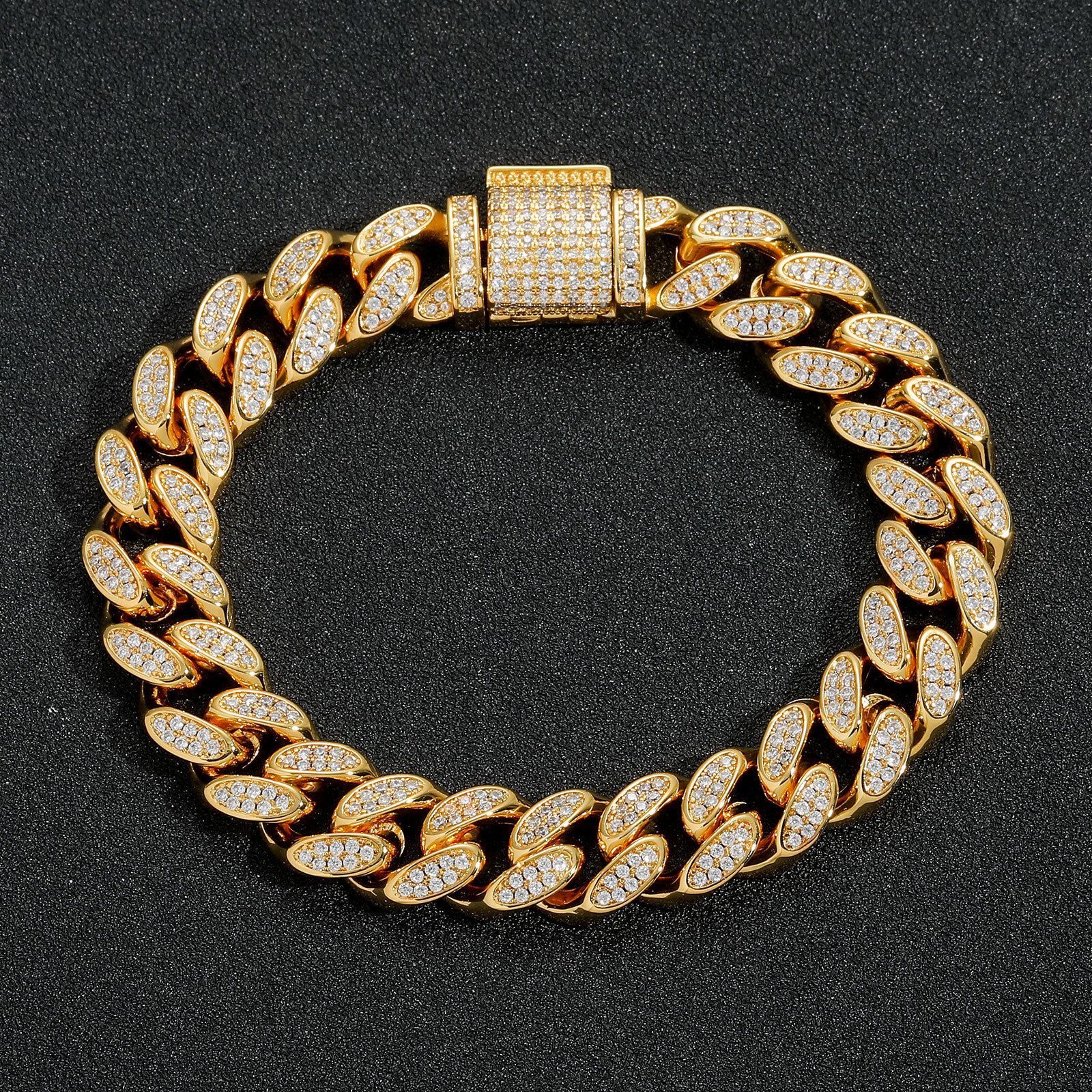 Hip Hop Moissanite Bracelet 12mm Flip Clasp Double Row Full Diamond Cuban Chain Trendy Brand Personality Mens Hip Hop Bracelet moissanite