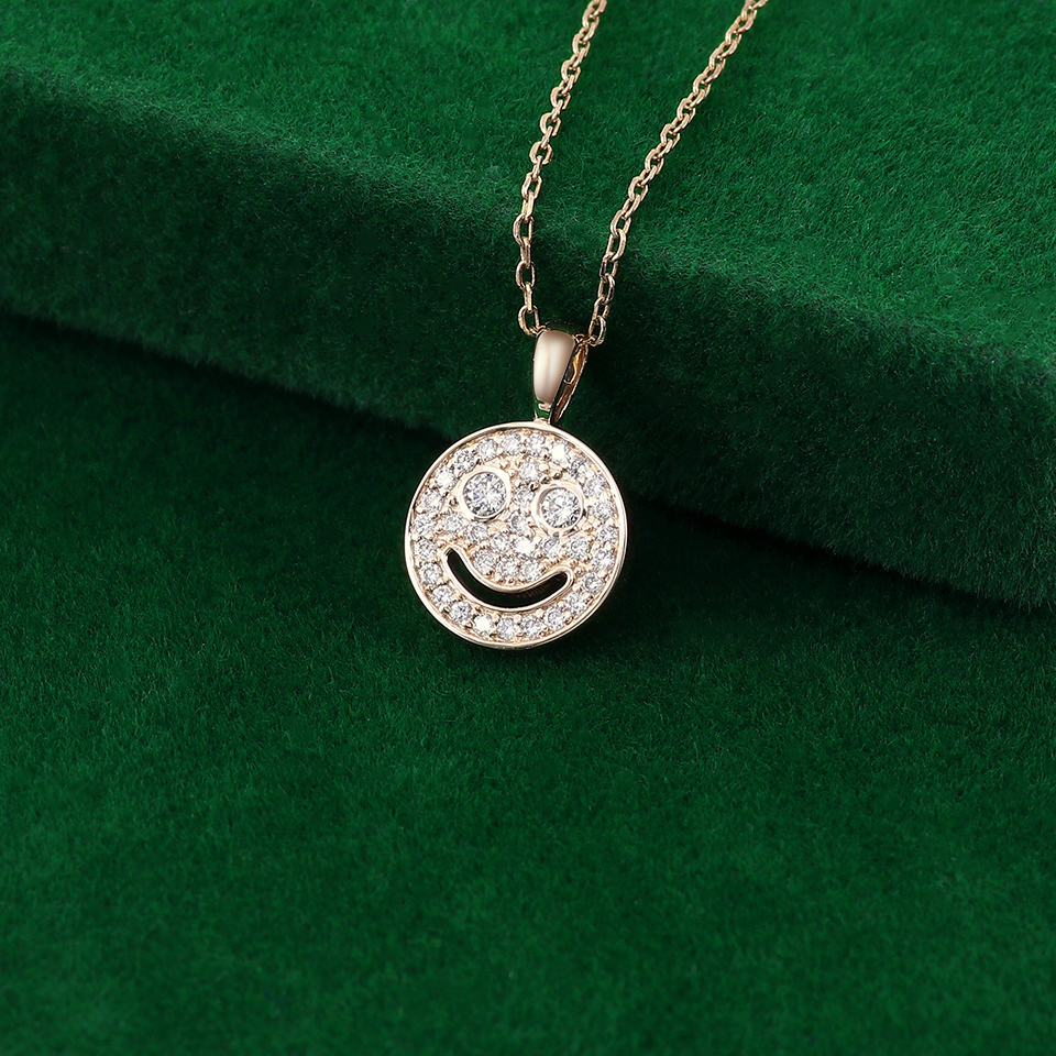 Provence Jewelry Custom Happy Smiley Face DEF VVS Lab Grown Diamond Hip-Hop Pendant Funny Face With White Yellow Rose 10k 14k 18k Solid Gold Options