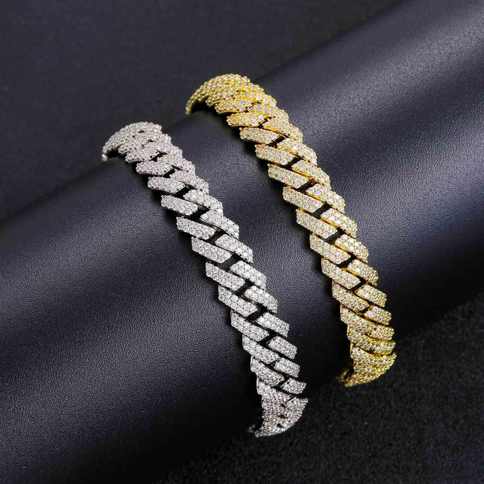 Hip hop 10mm diamond Cuban chain inlaid with Moissanite mens bracelet trendy brand personalized Moissanite bracelet moissanite