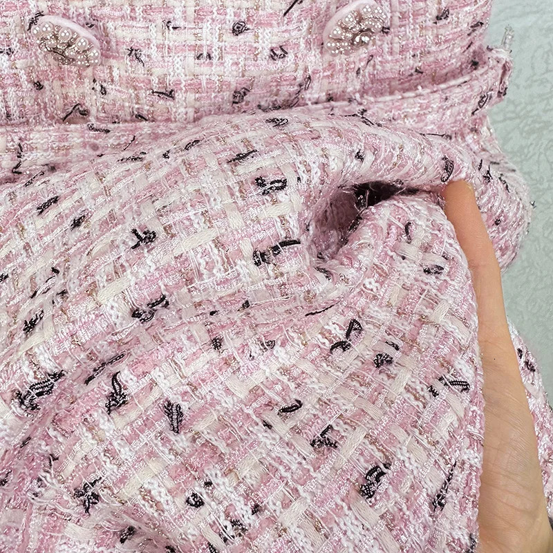 Short Tweed Dresses Women Summer Holiday Crystal Double Breasted Bodycon Pearl Chain Short Sleeve Evening Party Dress 250529