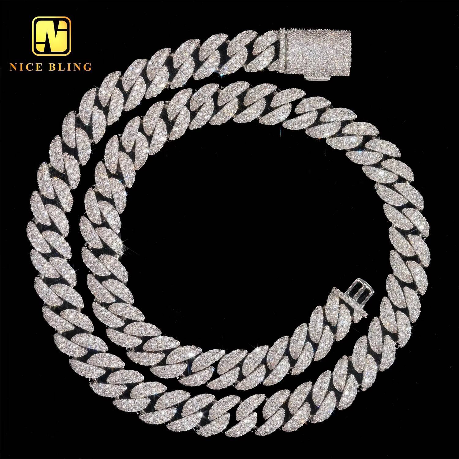 Iced Out Hip Hop Miami k Chains Men 12mm Round Shape Moissanite Cuban Necklaces and Bracelets Sier