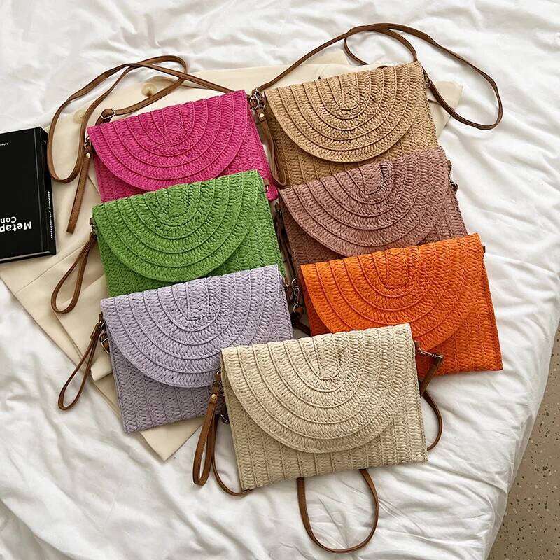 Straw Woven Shoulder Crossbody Bag Beach Clutch Handbag Casual Summer Handmade Envelope Bags for Women Totes Purse