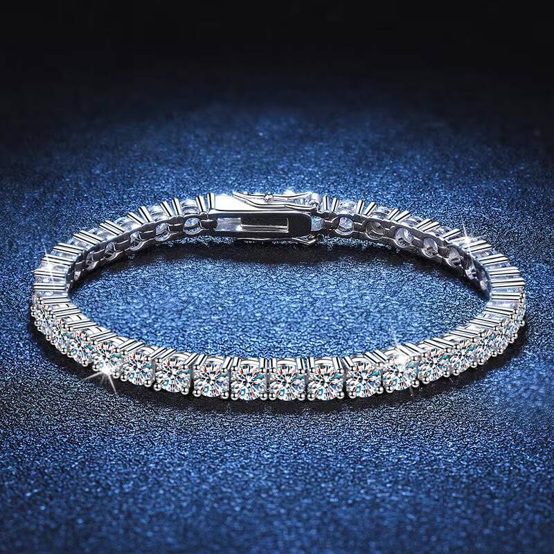 3mm 4mm Rhodium Plated Sier VVS Silicon Stone Tennis Hip Hop Jewelry Men's Bracelet