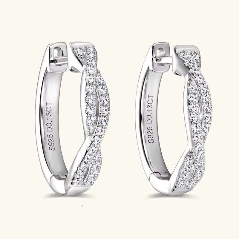 2025 Elegant Versatile Moissanite Earrings Fashionable Twisted Stone Womens Hoops Wholesale Trendy Jewelry