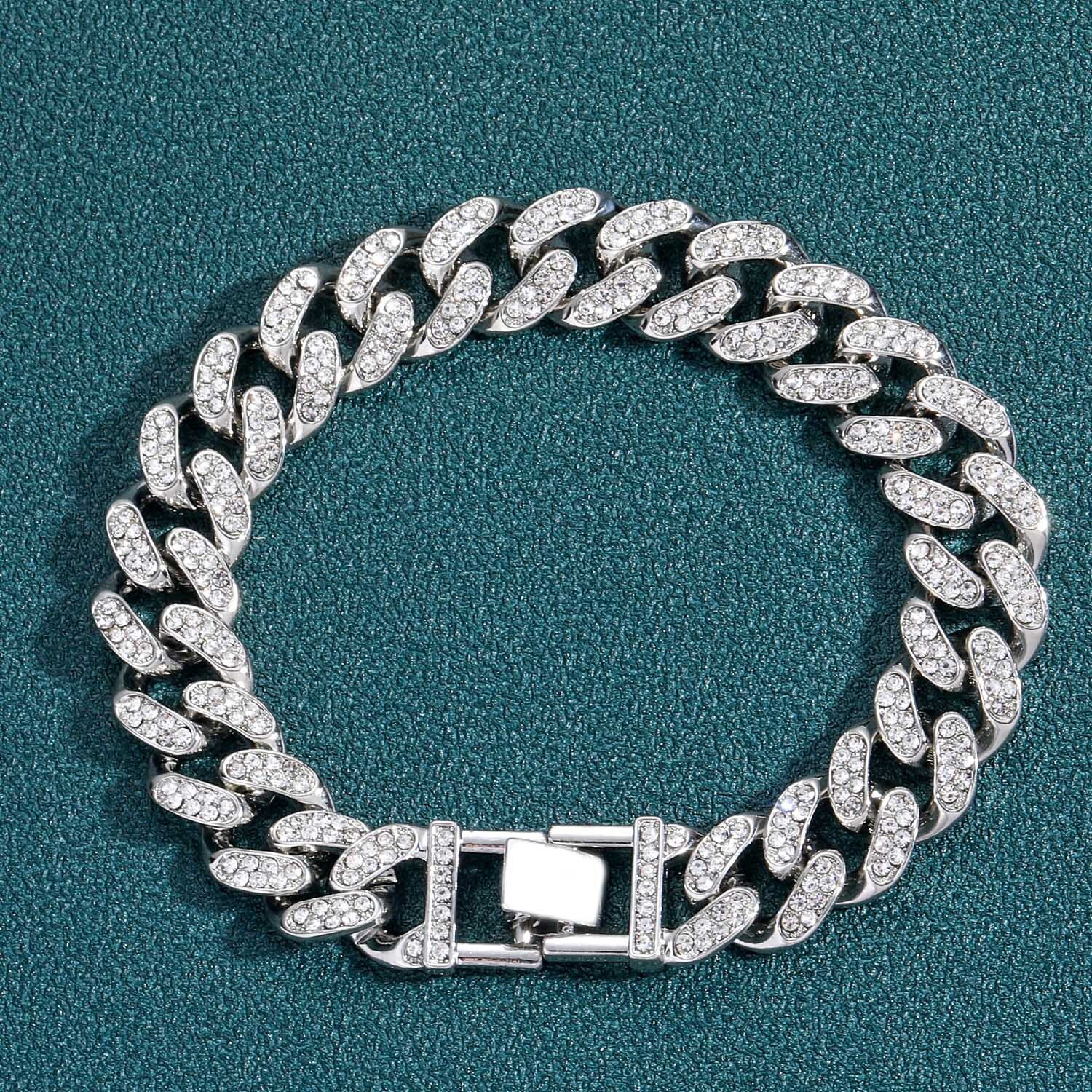 Bracelet Hip-Hop Men 13mm Black Diamond Cuban Chain Personality Trendy Men Moissanite Full Diamond Hip-Hop Bracelet moissanite