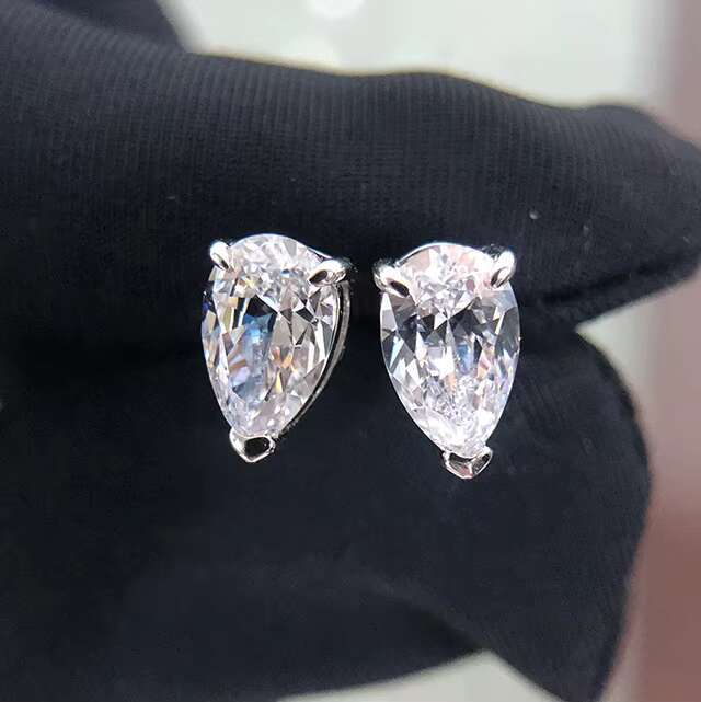 Pear Shape Moissanite Earrings Cubic Zirconia Diamond 925 Sterling Silver Stud Earring
