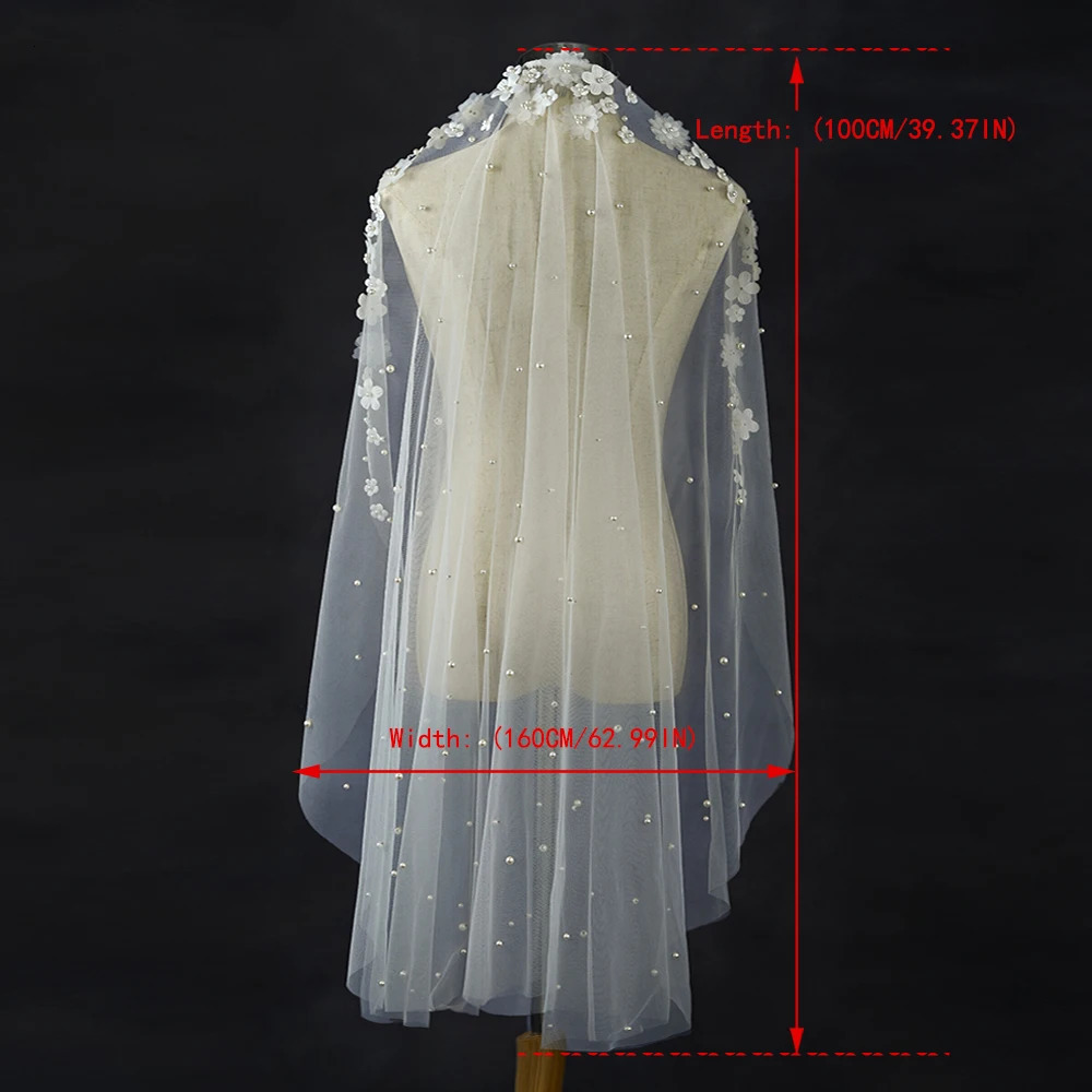 Bridal Veil with Flowers Short Pearls Wedding Veil 1 Tier Elegant Wedding Accessories for Bride Floral French Lace Trim VP67 250530