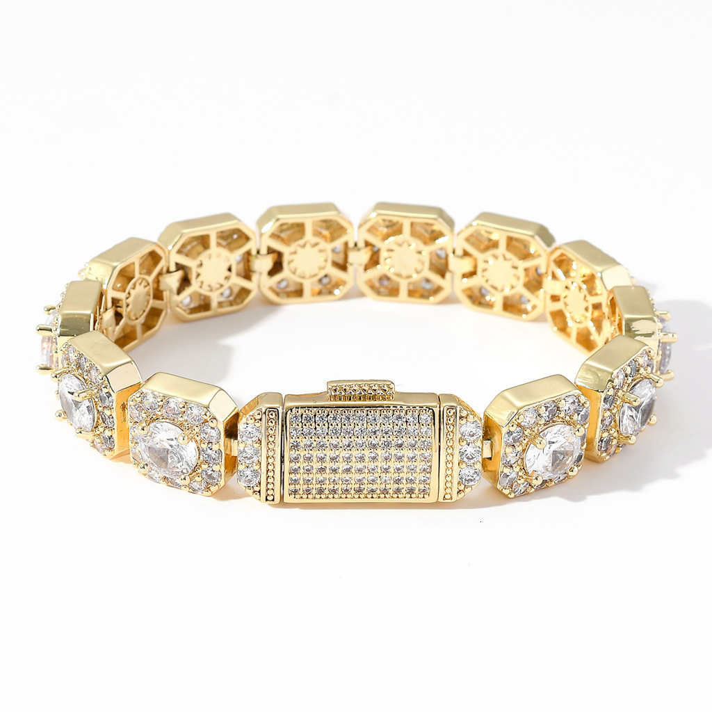 Hip Hop Bracelet Mens 13mm Flip Button Rock Sugar Moissanite Bracelet Mens Trendy Hip Hop Accessories moissanite