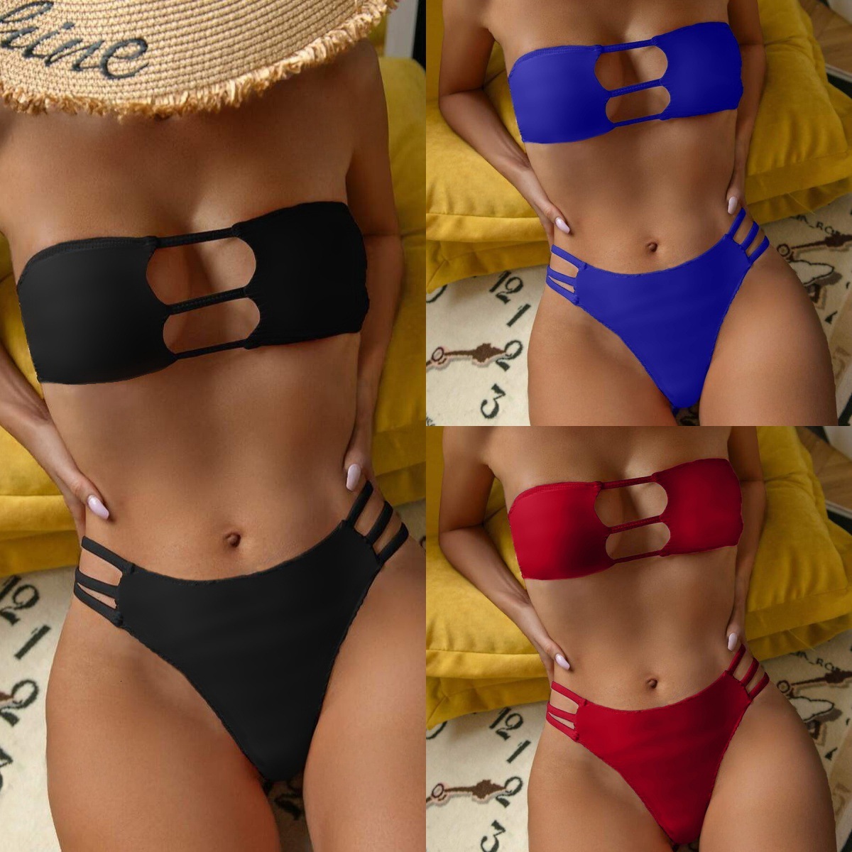 Outdoor Summer Beach Sexy Womenfree Shipping 2025 New Designer Shoes 2025 New Strapless Hollow Sexy Triangle Swimsuit Women's Beach Bikini