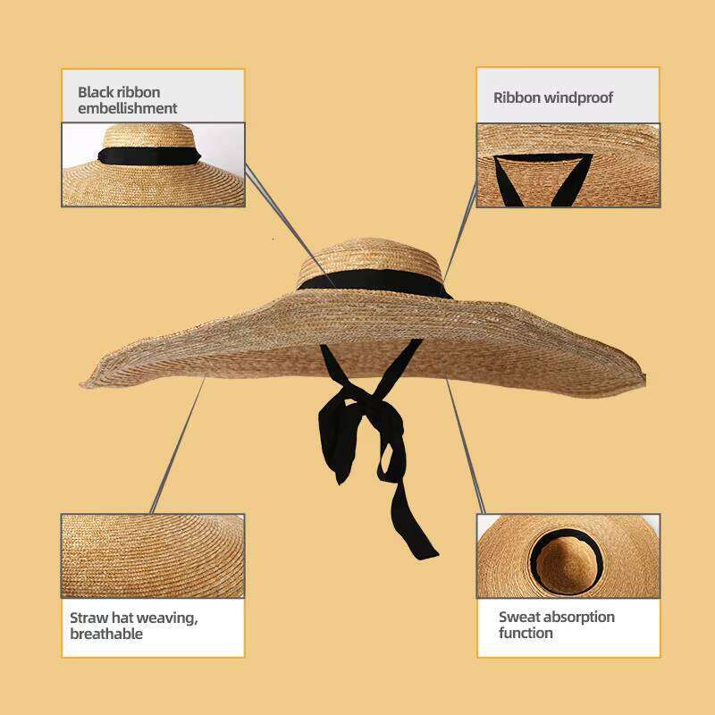 Large Size Adjustable Panama Summer Luffy Floppy Wide Brim Sun Bucket Hat Straw Beach Hats Women