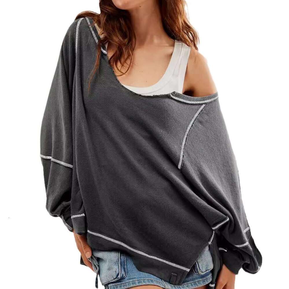 Unique Women's Fashion High-end Decorative Line Design V-neck American Style Sweatshirt