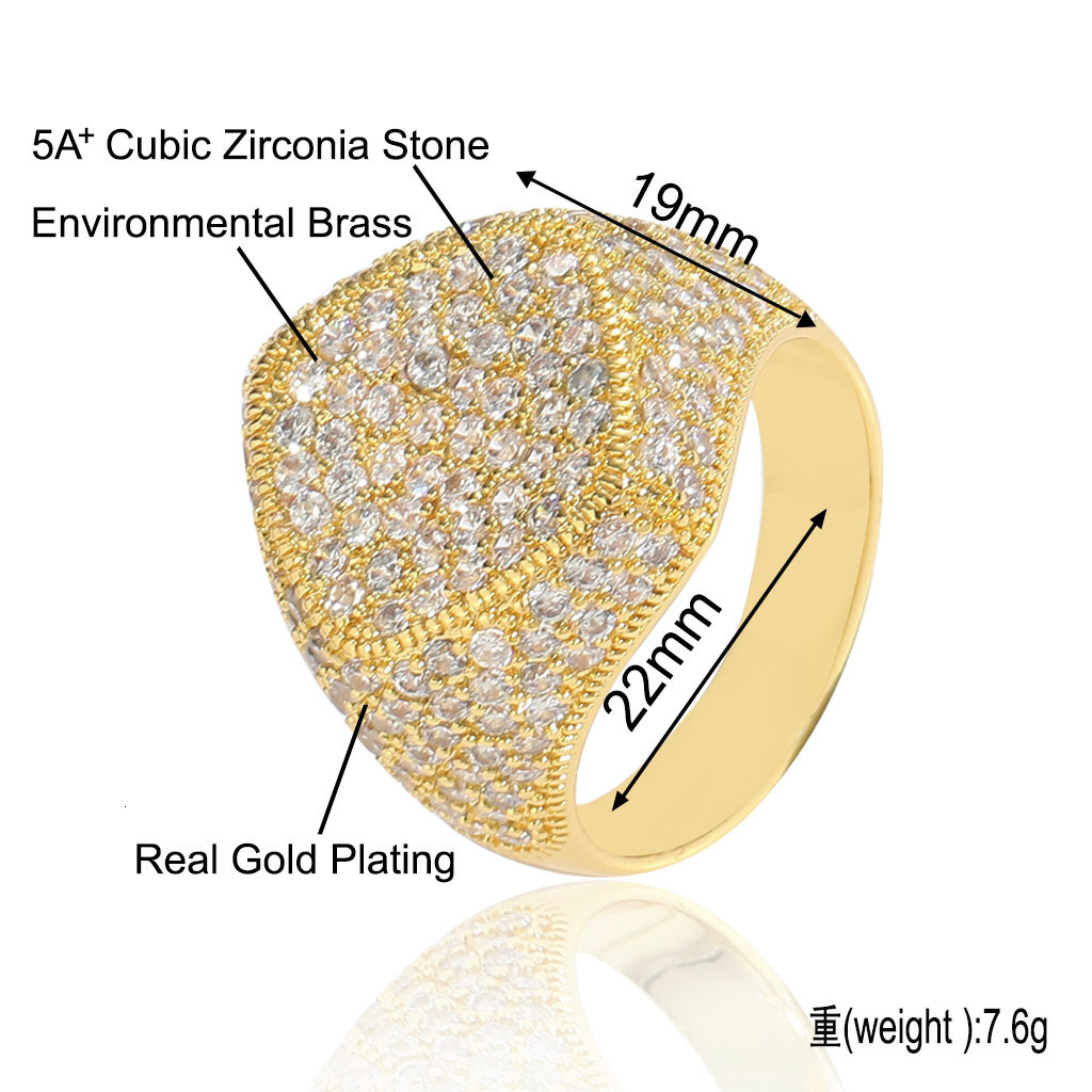 Hip hop diamond ring with copper micro inlaid Moissanite personalized simple and niche accessories mens and womens trendy hip-hop accessories moissani