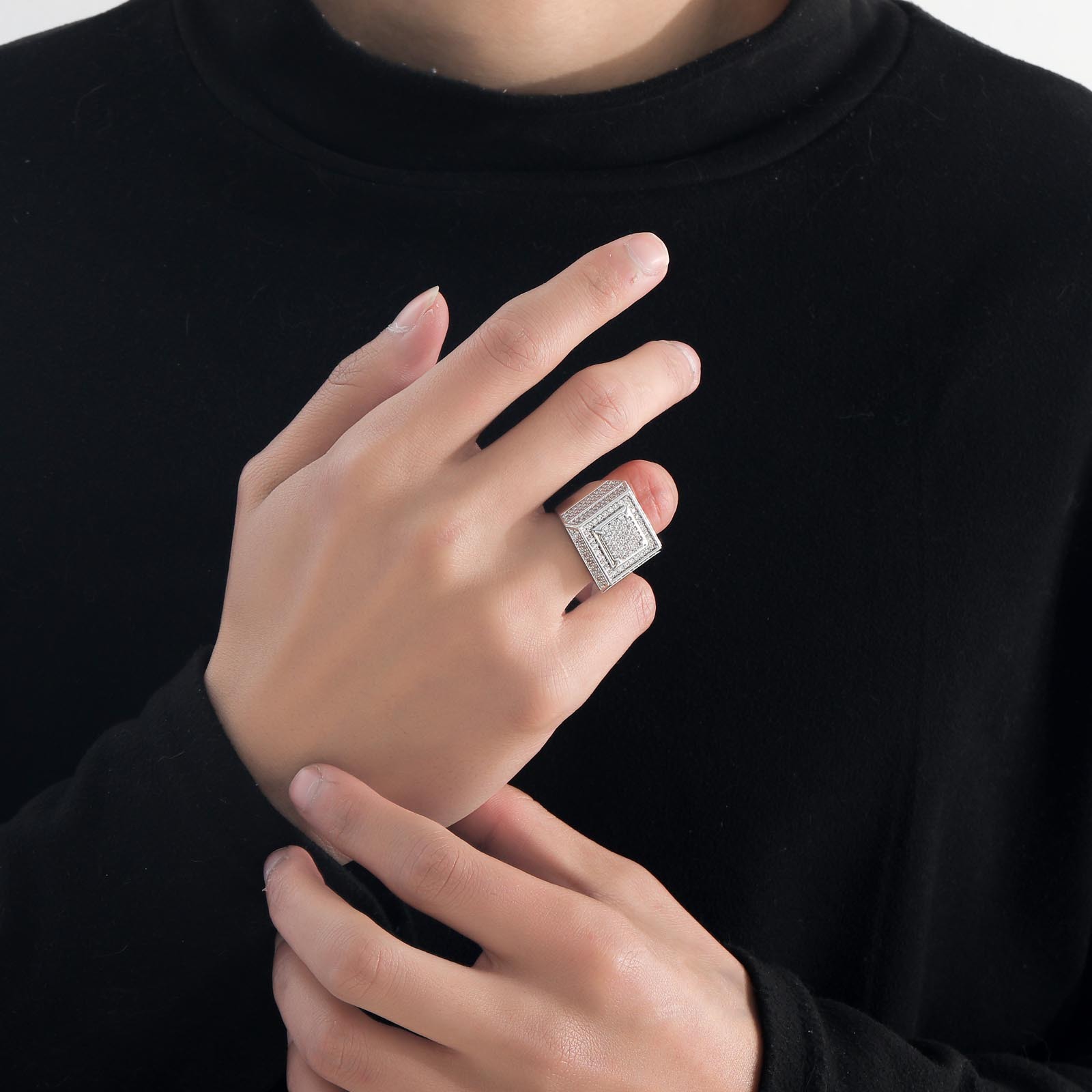 Hiphop Micro Set Moissanite Mens Ring Hiphop Square Ring Personalized Fashion Mens Accessories moissanite