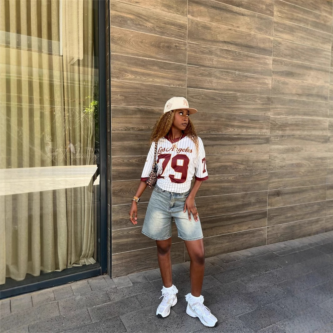 Designer T Shirt New Style Cross Border Casual Fashion Loose Street Print Trendy V Neck Short Sleeve Top Sports Style Striped T Shirt Essentials Summe