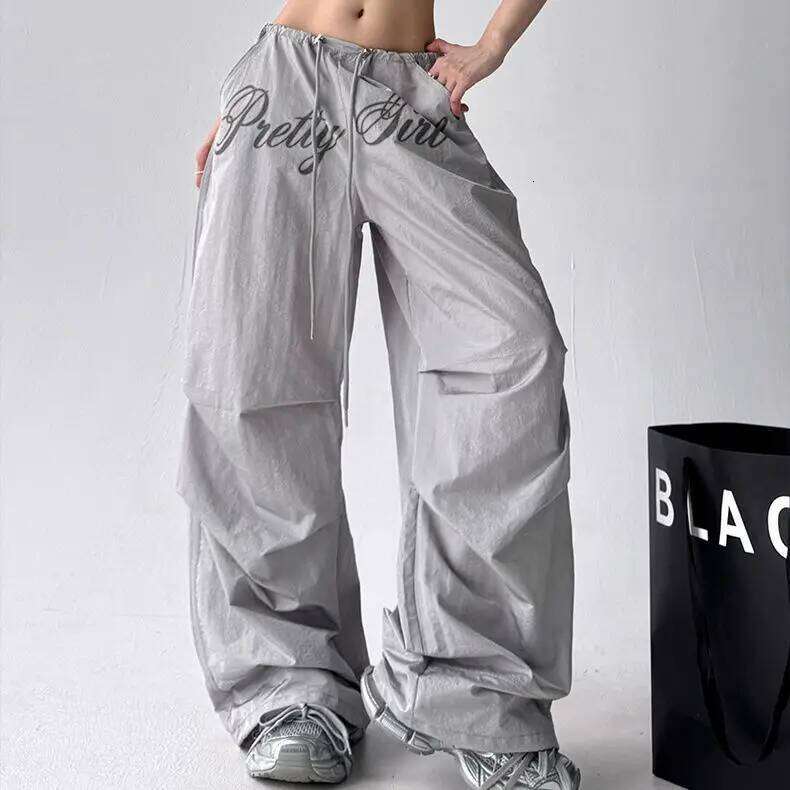 American Retro Black Printed Spice Girls Street Dance Scimitar Women's Loose Design Splicing Summer New Wide Leg Pants