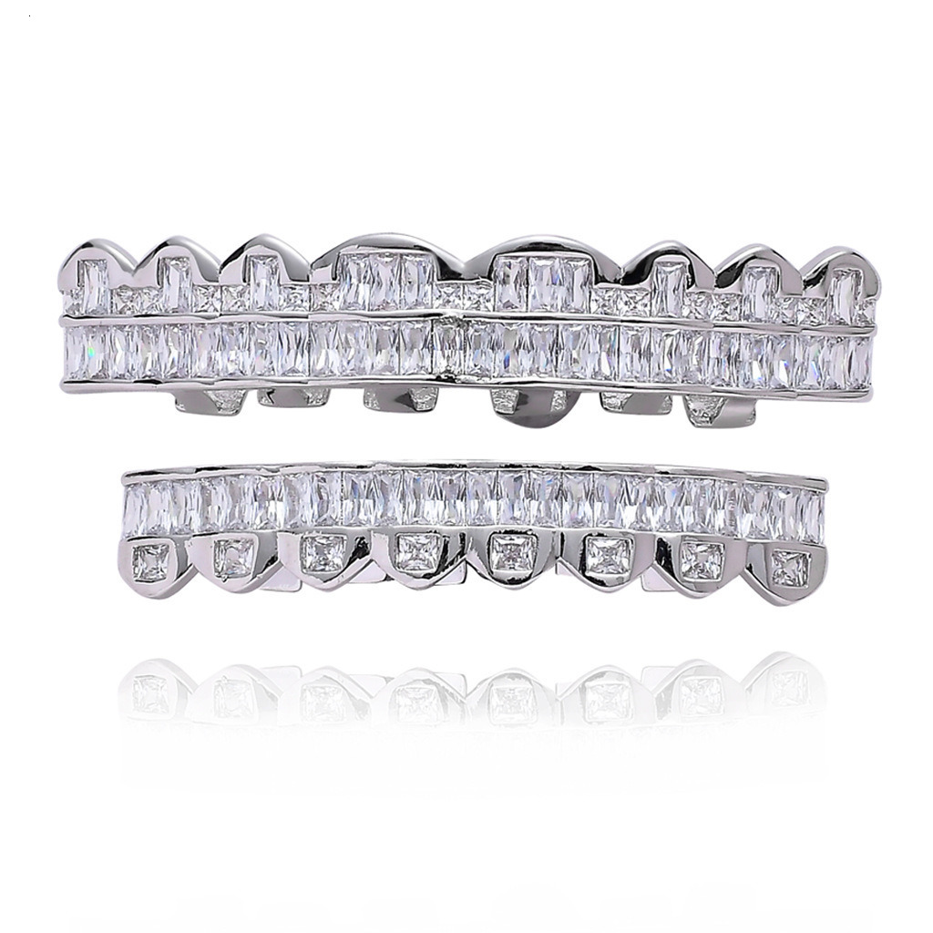 Halloween accessories hip hop braces 8 teeth square Moissaniteium gold teeth hip hop Grillz hip hop braces bling moissanite