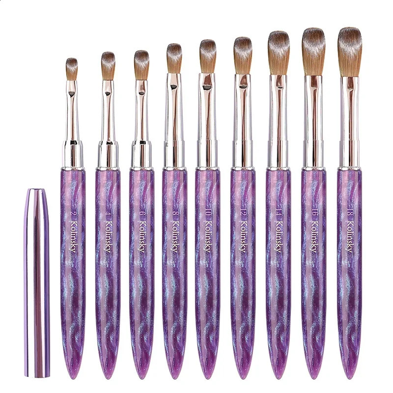 Zhizhuang Top Quality Nails Brush Purple Wood Handle Crimped Acrylic Nail Brush 100% Pure Kolinsky with Box for Manicure Powder 250528