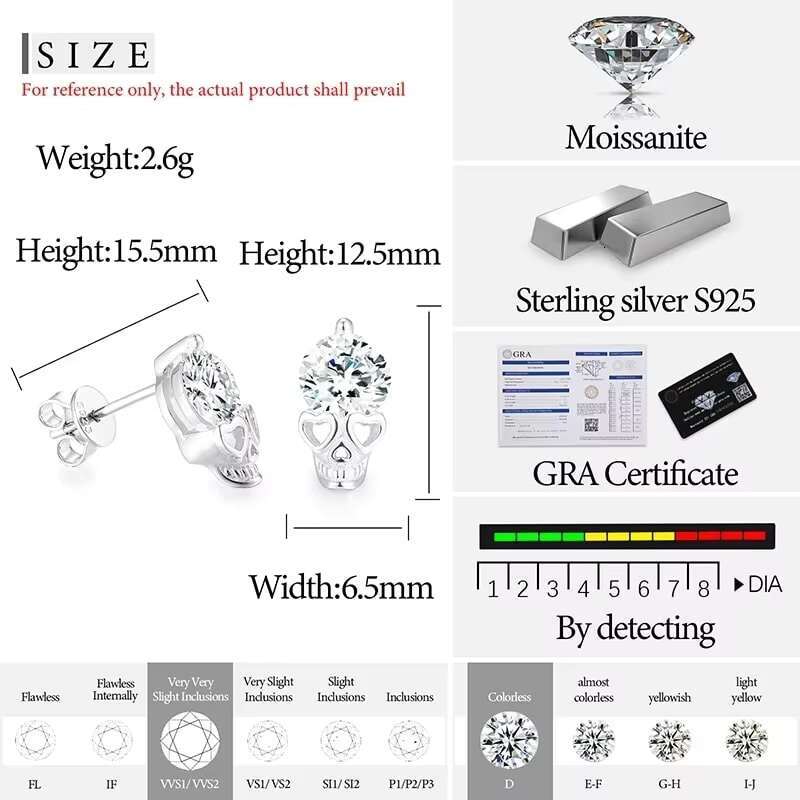 Classic Skeleton Moissanite 925 Earring For Women Jewelry Top Quality 100% s925 Sterling Silver Fashion Earrings Engagement