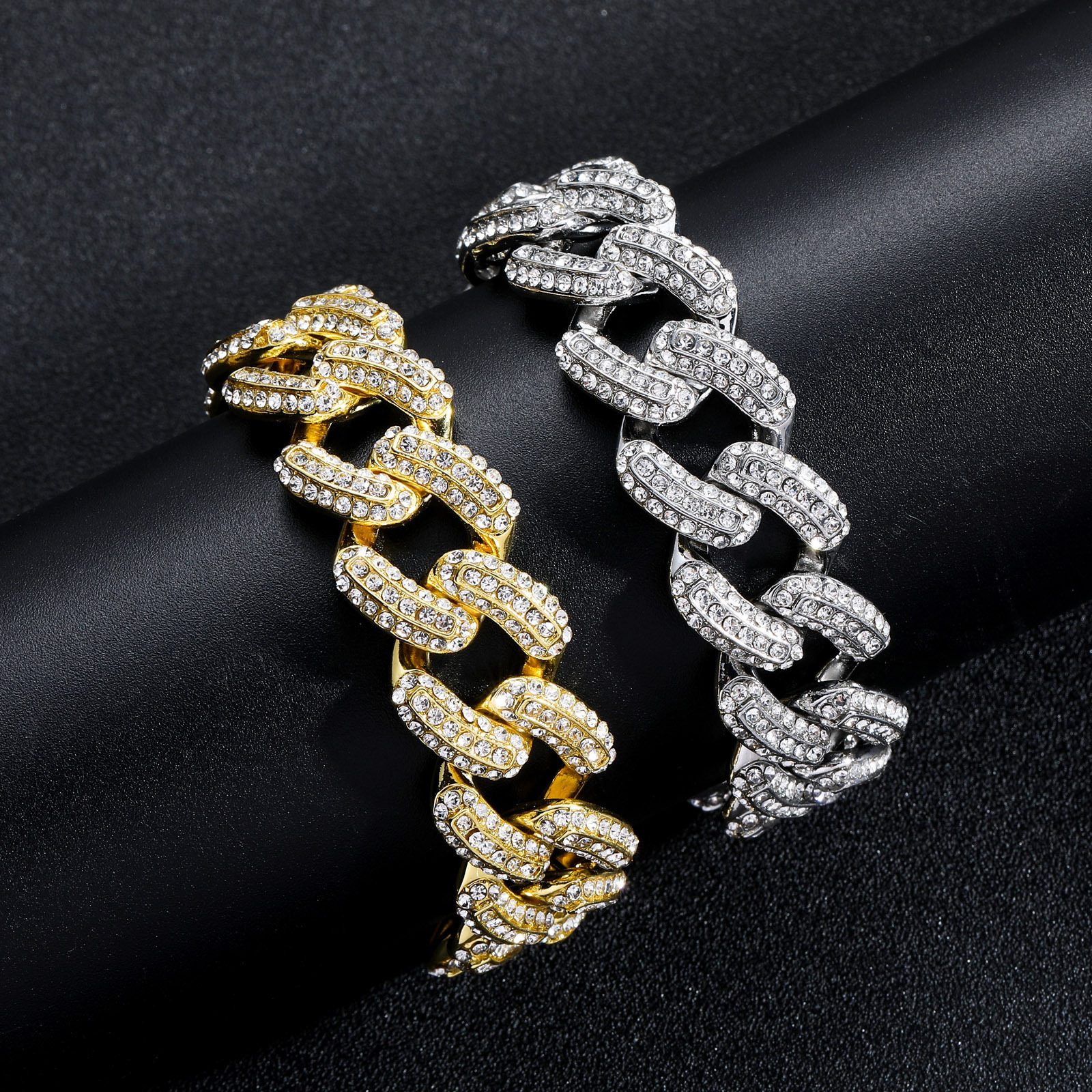 Bracelet hip hop CUBAN CHAIN 19mm three row diamond domineering mens hip hop Bracelet personalized trendy accessories moissanite
