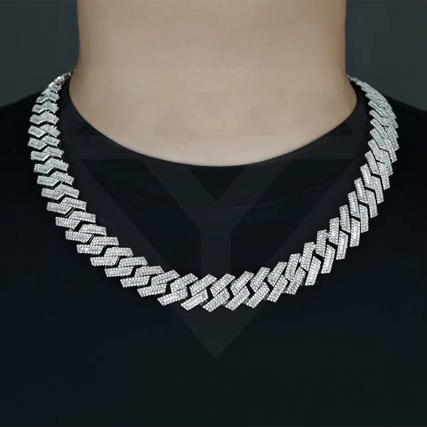 Custom Jewelry Necklace 16mm Miami Brass baguette 5A CZ Cubic Zircon Hip Hop Iced Out Cuban k Chain