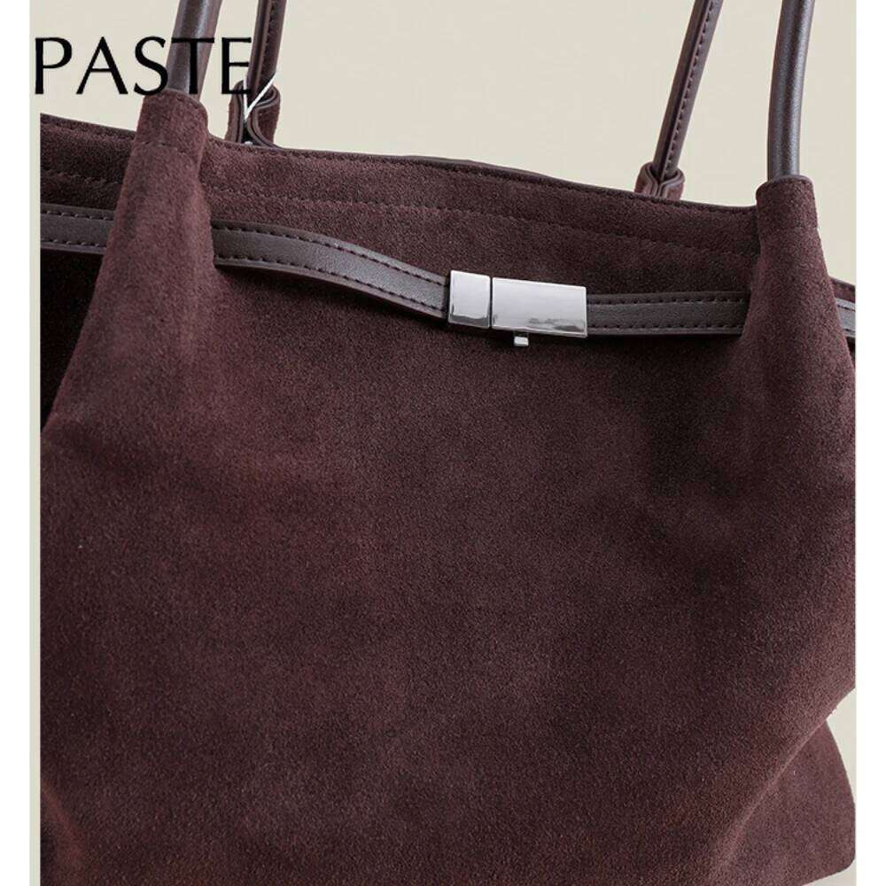 Slouchy Style Coffee Color Large Trapeze Tote Frosted Cow Skin Women Commuter Shoulder Bag Suede Retro Leisure Ladies Handbag