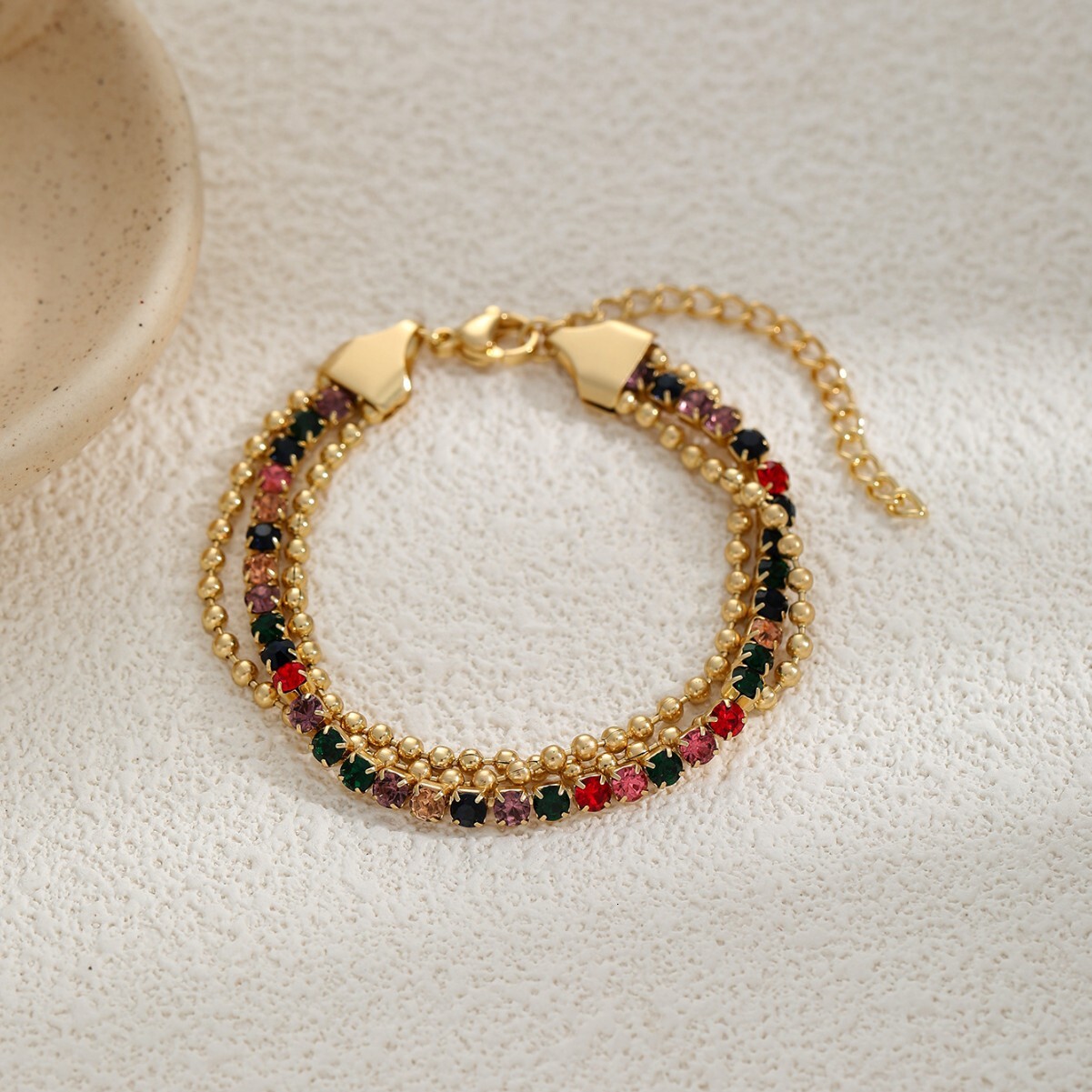 Bohemian Style Unique Small Multi-layer Gold Beads Colorful Vacuum Plated Titanium Steel Bracelet Accessories