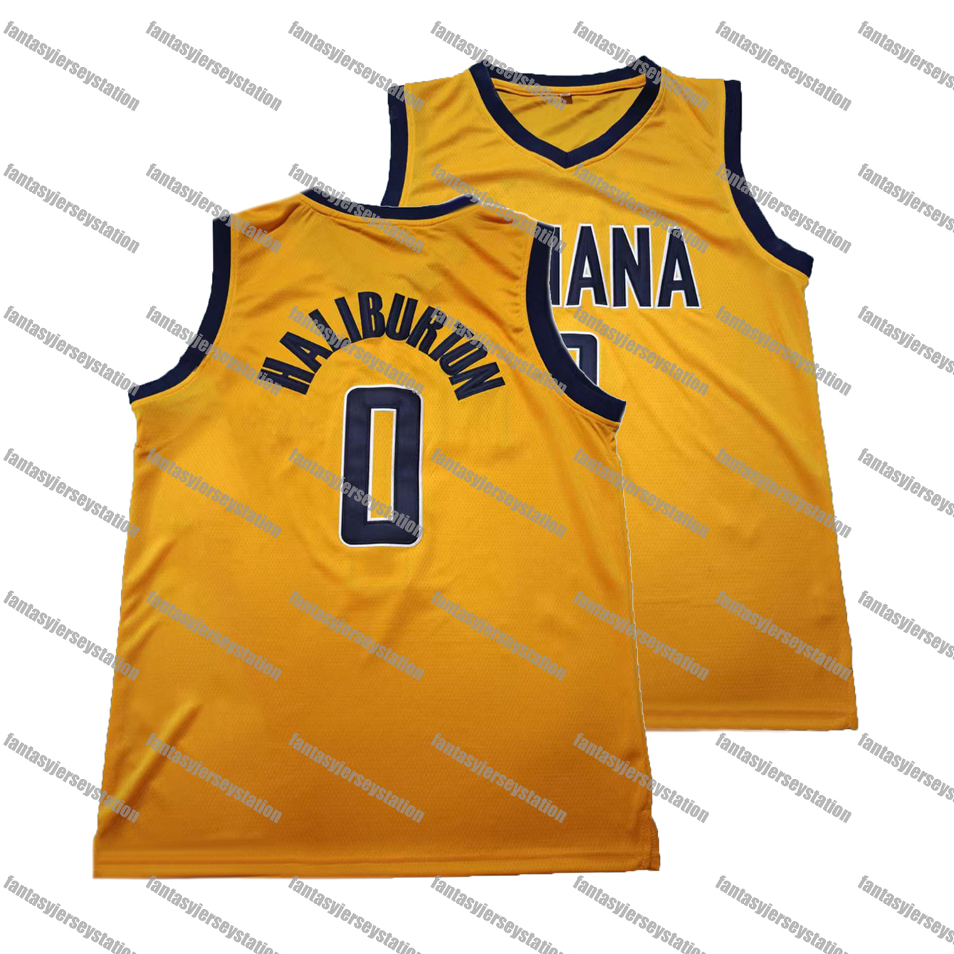 IN STOCK Mens Yellow 0 Haliburton Basketball Jersey, Polyester Knit Fabric, Crew Neck, Loose Fit, Breathable Stretch, Casual Sports Shirt for Training