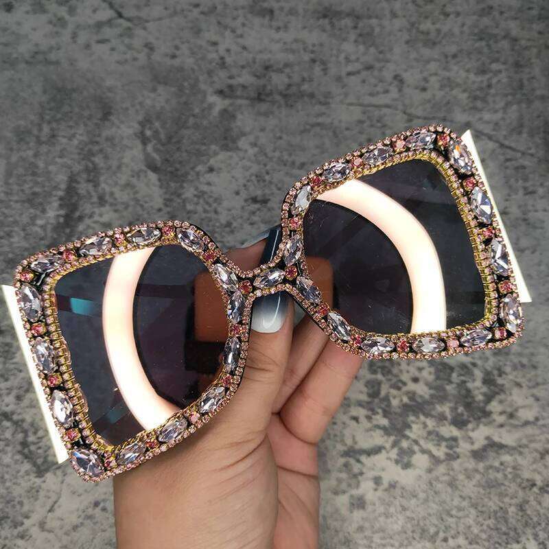 ICGUAA Retro Oversized Crystal Sun Glasses 2022 Festival Dia Designer Brand Women Bomb Sunglasses Rhinestone designer bag