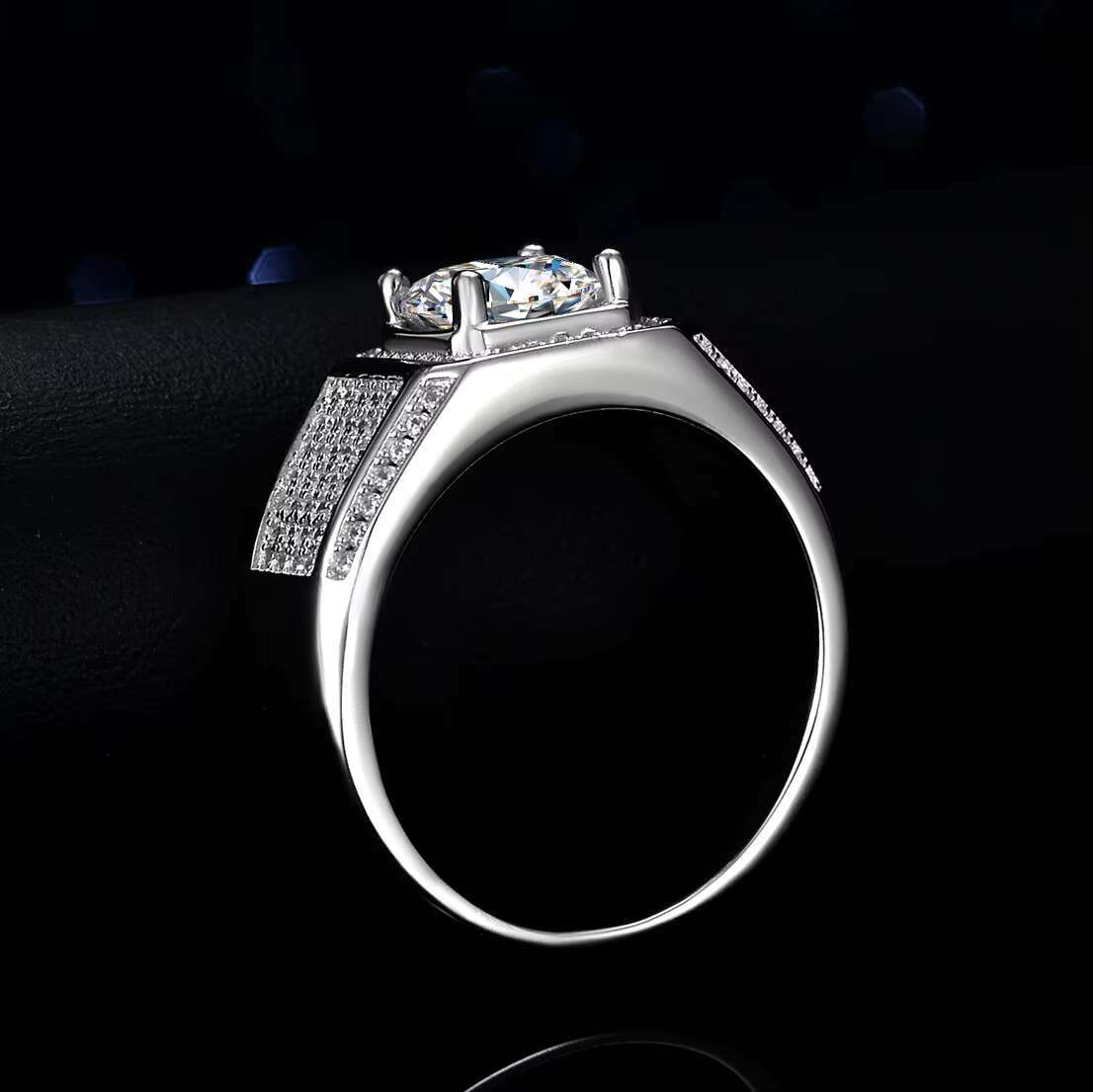 Wholesale 925 Sterling Silver Round Cut Moissanite Ring for Men Moissanite Engagement Wedding Ring 2ct