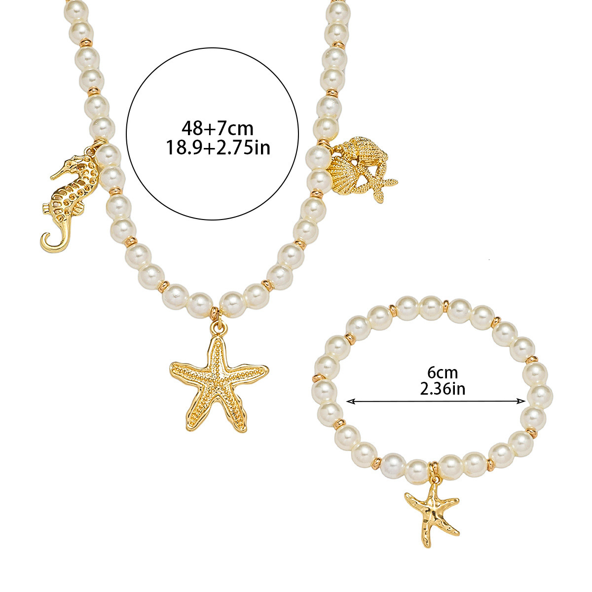 Pearl Fashion Set Starfish Seahorse Shell Necklace Neck Clavicle Chain