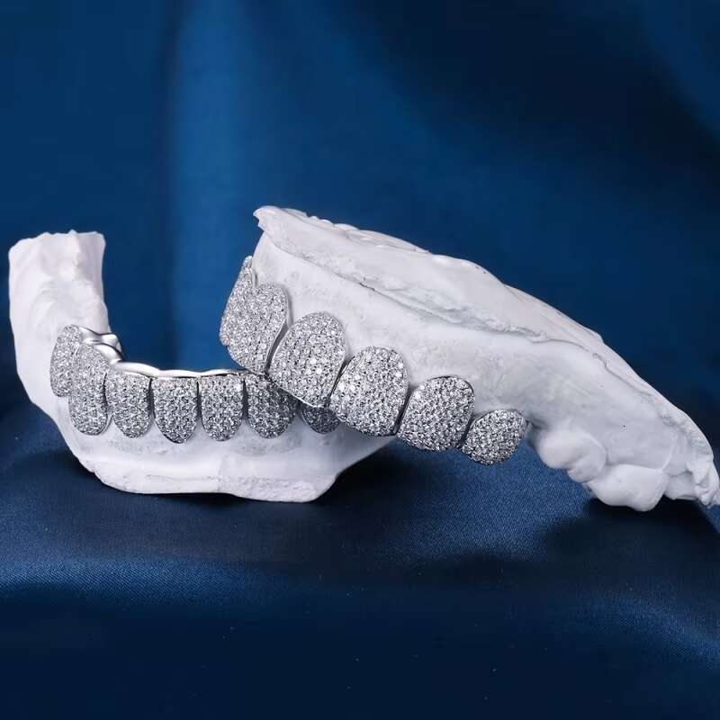 Custom Top Bottom 8 S925 Silver 10K 14K Solid Gold Grillz Iced Out VVS Moissanite Lab Grown Diamond Grillz for Men Women