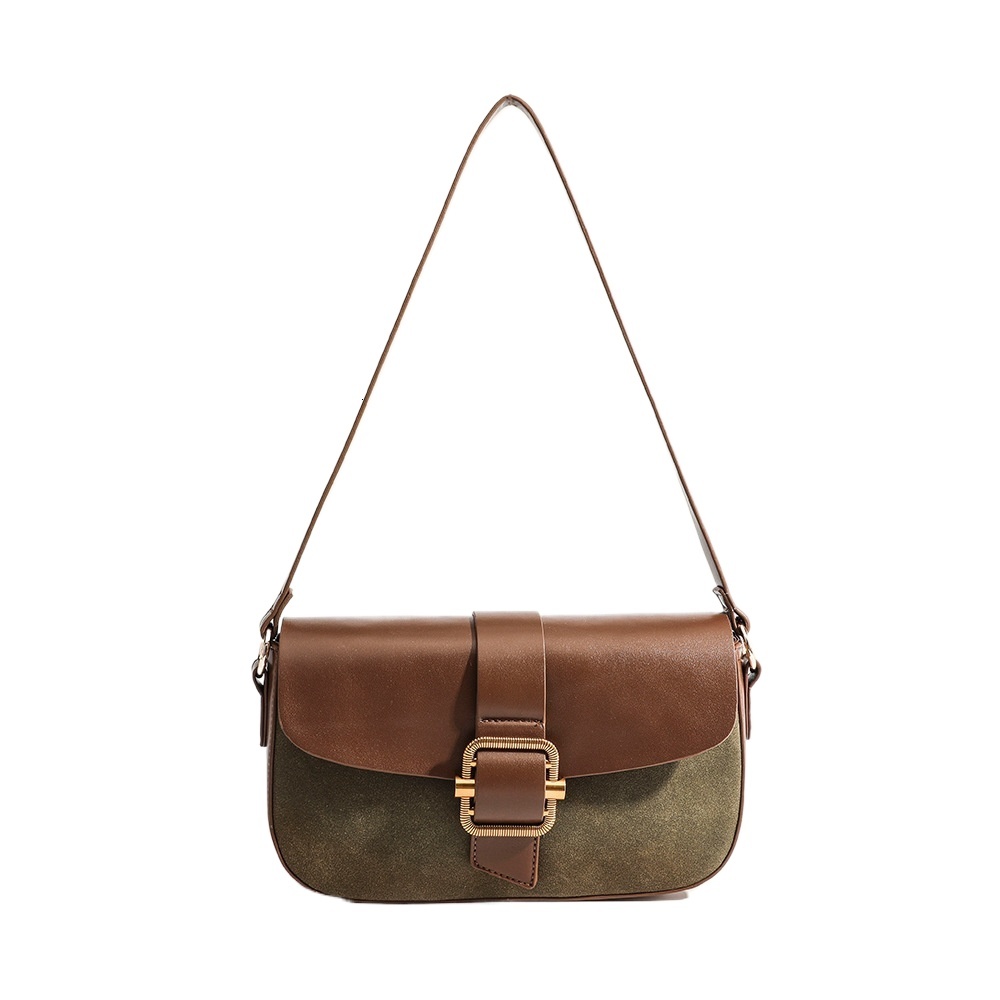 designer 2025 New Women's Winter Shoulder Bag In Stock Niche Design Color-Block Saddle Bag Matte Patchwork Underarm Bag