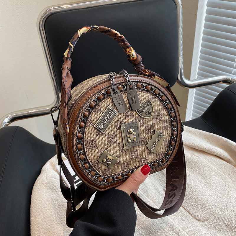 High end fashion womens small round bag 2025 new printed handbag casual versatile single shoulder diagonal cross bag