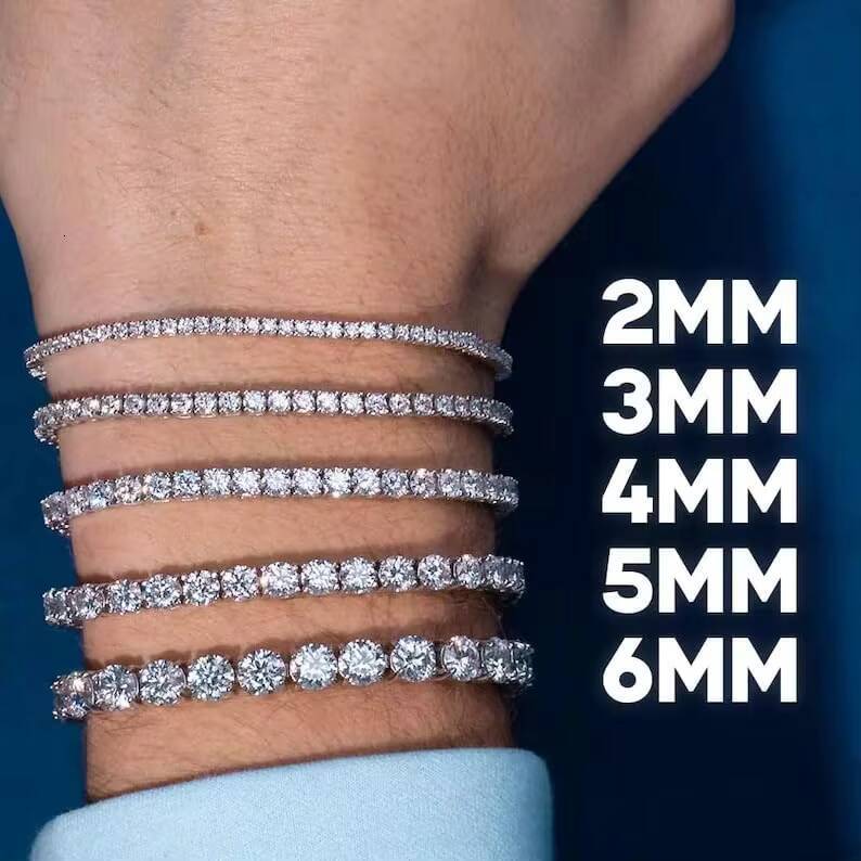 Sterling Sier Chrysolite Tennis Chain D Color VVS 1 Round Cut Bracelet Unisex Jewelry Gift