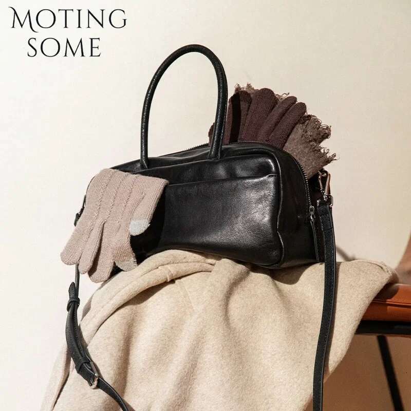 Motingsome Boston Bag Women 2025 Spring New Real First-Layer Cowhide Shoulder Messenger Bowling Bags Crossbody Tote