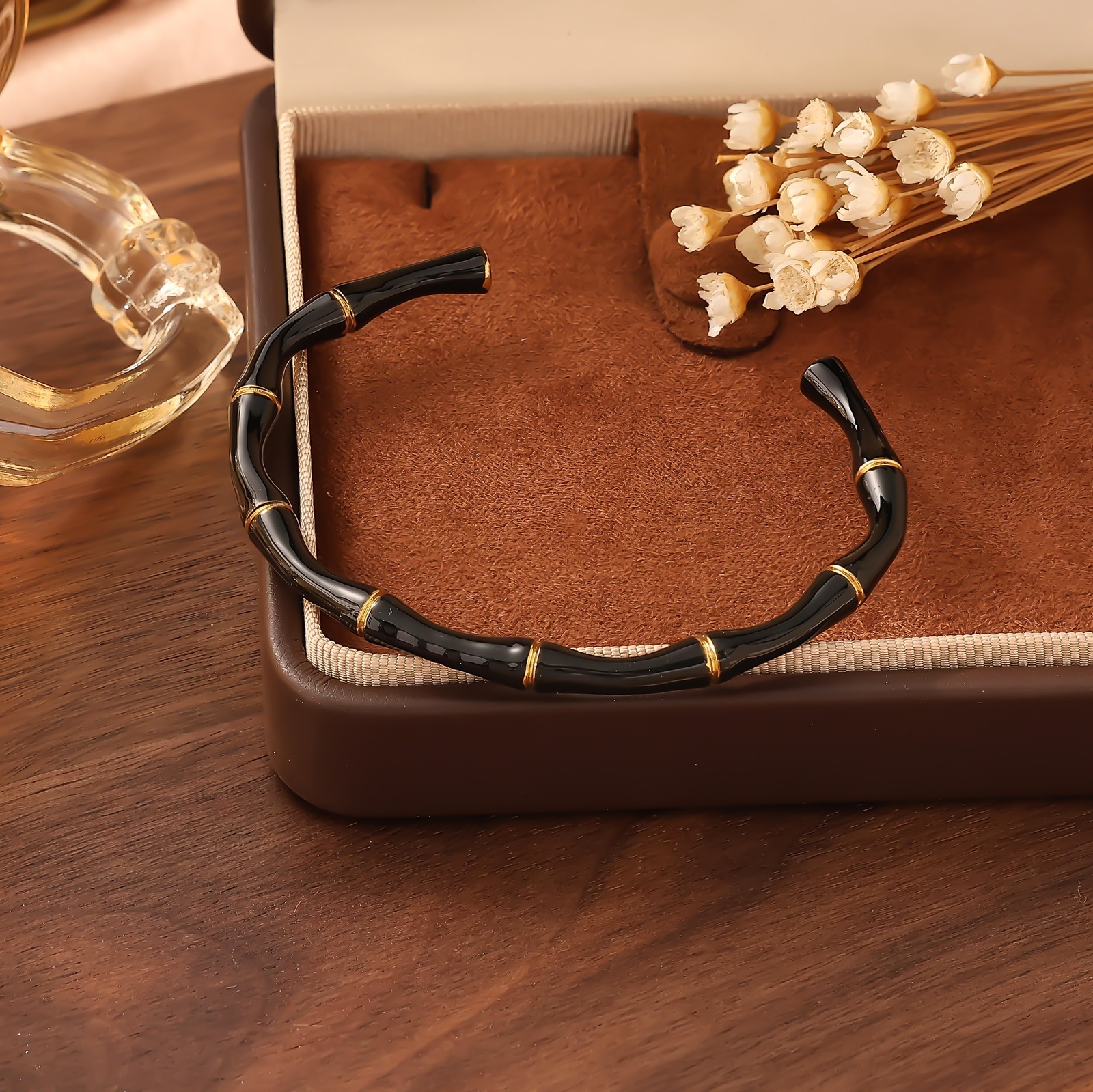 Exaggerated Design Gold-Plated Bamboo Stripe Bracelet Thick Titanium Steel Bangle